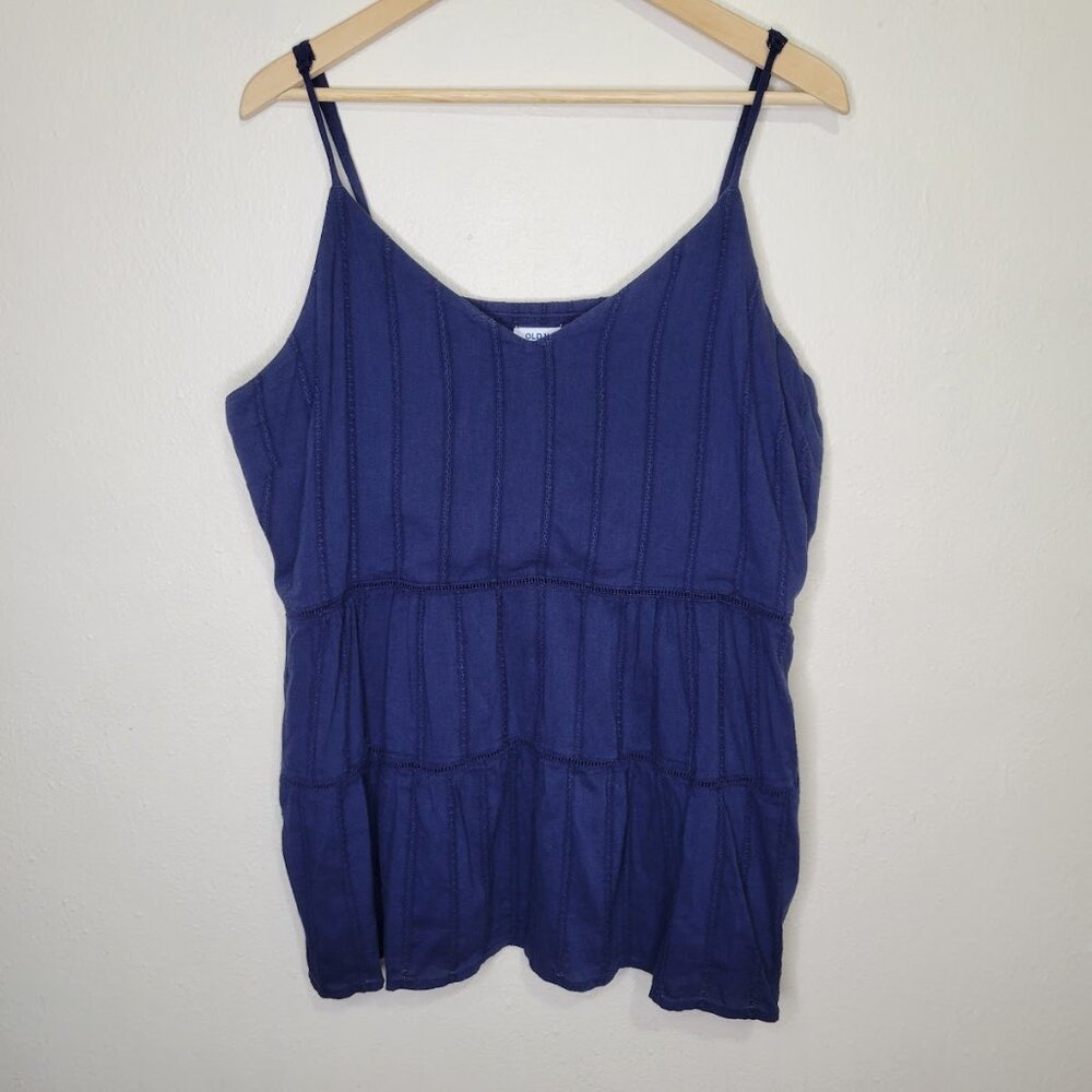 Old Navy Blue Tiered Tank Top Smocked Back, Size XXL